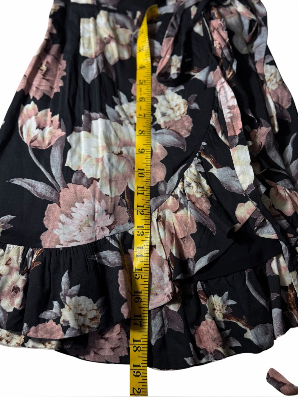 PAIGE Cardamom Floral Wrap Dress Black Evening Sand Ruffle Short Sleeve XS - Picture 13 of 15